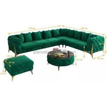 Luxury Traditional Velvet L Shape Chesterfield Sofa Set, Living Room Furniture With Golden Legs