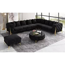 Luxury Traditional Velvet L Shape Chesterfield Sofa Set, Living Room Furniture With Golden Legs