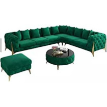 Luxury Traditional Velvet L Shape Chesterfield Sofa Set, Living Room Furniture With Golden Legs