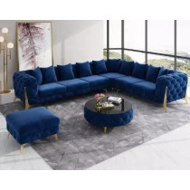 Luxury Traditional Velvet L Shape Chesterfield Sofa Set, Living Room Furniture With Golden Legs