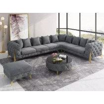 Luxury Traditional Velvet L Shape Chesterfield Sofa Set, Living Room Furniture With Golden Legs