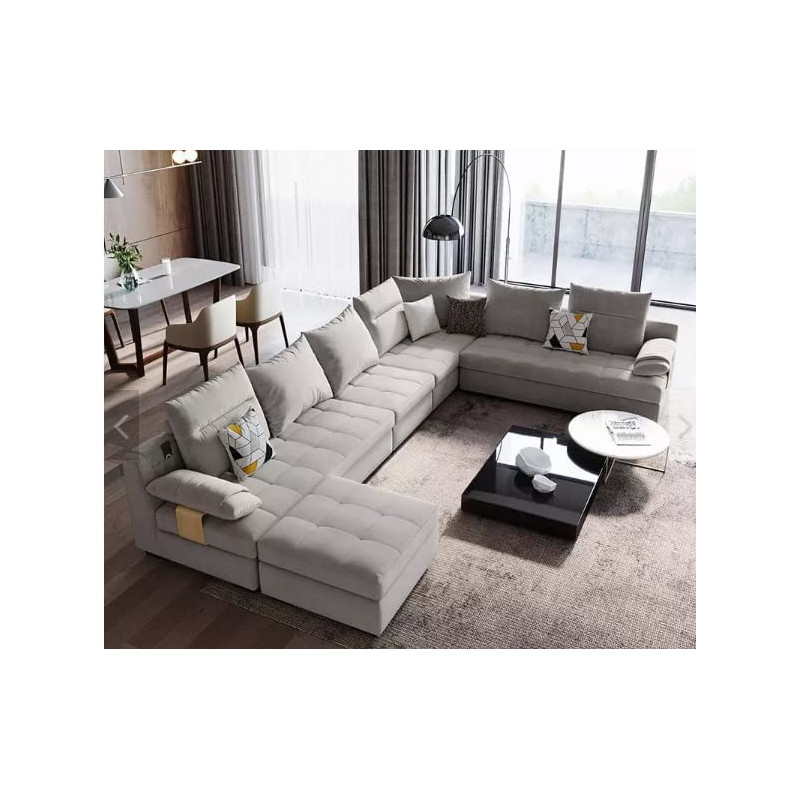 Modern Classic U Shape Sofa Set Furniture Seats Upholstery Fabric Sectional Living Room Sofa