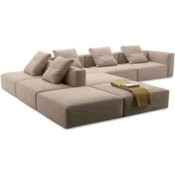 Living Room Sofa Fashion Fabric Combination Set Furniture Simple Leisure Brown