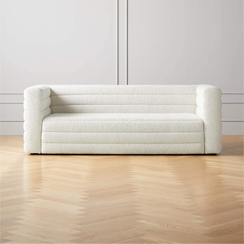 Seater Sofa White Boucle Fabric