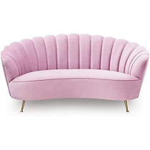 Flower Elegant Style Velvet Fabric Upholstered 3 Seater Curved Sofa Couch Living Room Sofa Pink