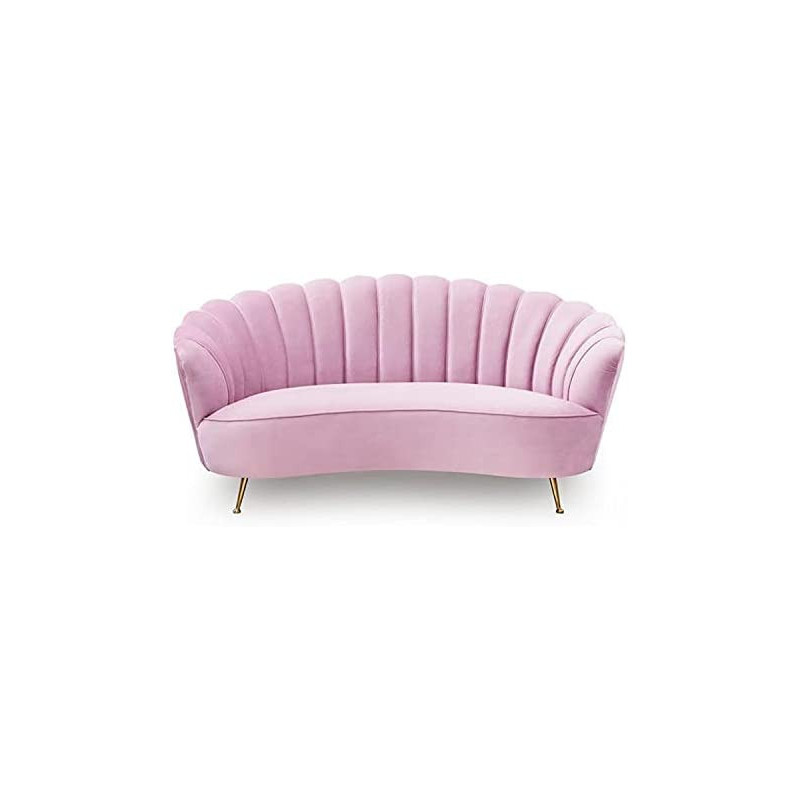 Flower Elegant Style Velvet Fabric Upholstered 3 Seater Curved Sofa Couch Living Room Sofa Pink