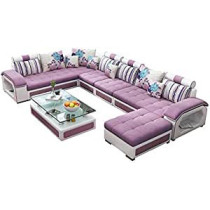 Modern Couch U Shaped Fabric Living Room Furniture Chaise Lounge Recliner Sectional L Shape Corner Sofa Sets Sky Blue