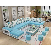 Modern Couch U Shaped Fabric Living Room Furniture Chaise Lounge Recliner Sectional L Shape Corner Sofa Sets Sky Blue