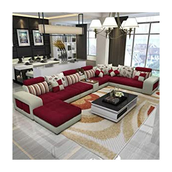 Modern Simple U Shaped Sofa Living Room Chaise Longue Sofa Removable And Washable Cotton And Linen Fabric Sofa Multicolor Red