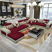 Modern Simple U Shaped Sofa Living Room Chaise Longue Sofa Removable And Washable Cotton And Linen Fabric Sofa Multicolor Red
