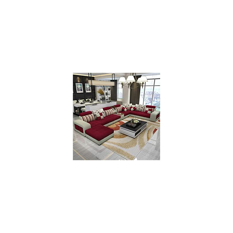 Modern Simple U Shaped Sofa Living Room Chaise Longue Sofa Removable And Washable Cotton And Linen Fabric Sofa Multicolor Red