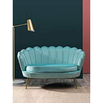Two Seater Flower Chair Mettle Legs Velvet L Blue