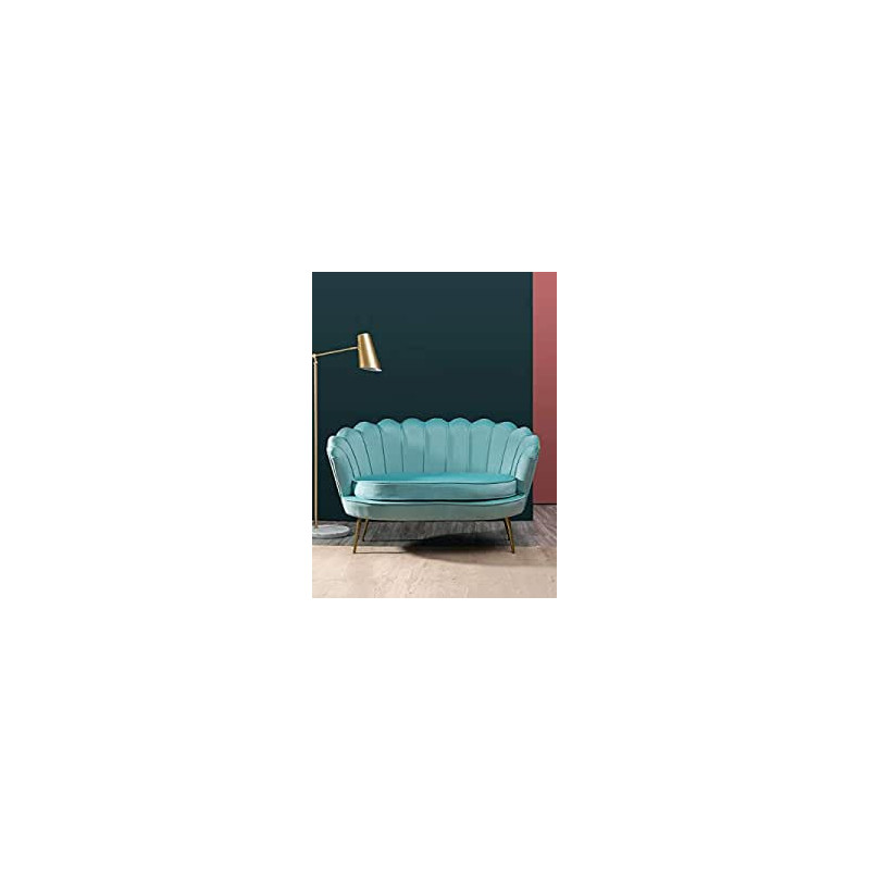 Two Seater Flower Chair Mettle Legs Velvet L Blue