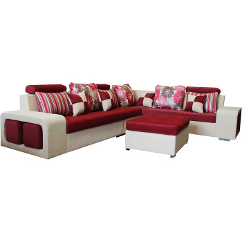 Living Room Corner Sofa Set Double Coloure With Pillows Table