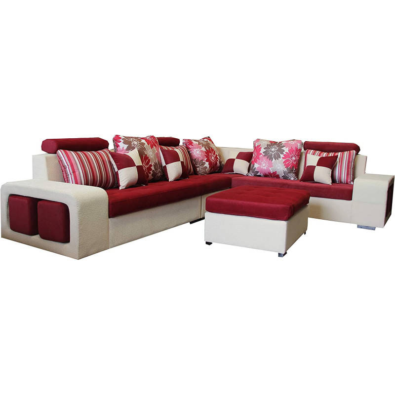Living Room Corner Sofa Set Double Coloure With Pillows Table