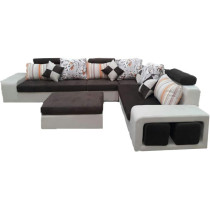 Living Room Corner Sofa Set Double Coloure With Pillows Table