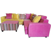 Living Room Corner Sofa Set Double Coloure With Pillows Table