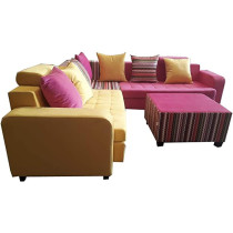 Living Room Corner Sofa Set Double Coloure With Pillows Table