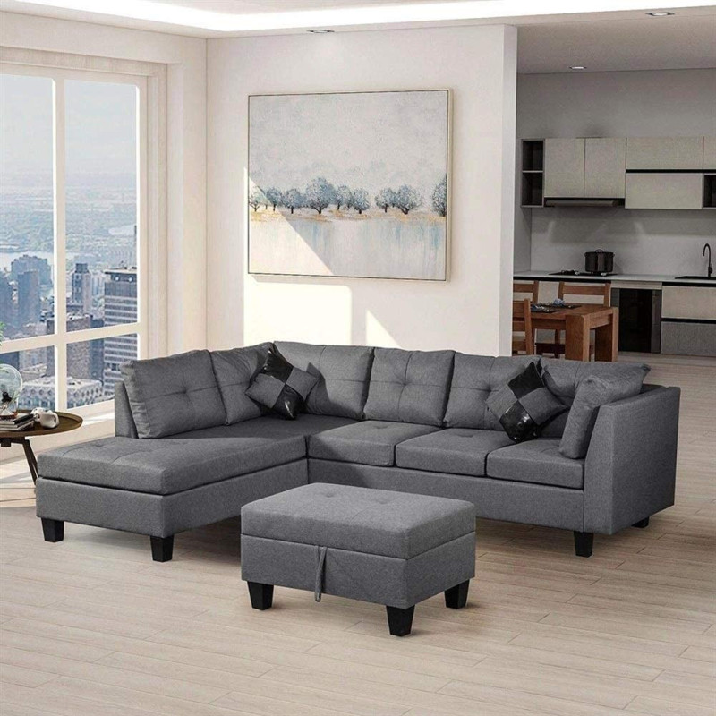 3 Piece Set Of Living Room Sofa Set Home Furniture Corner Sofa Set Modern Home Furniture L Shaped Linen Fabric Living Room