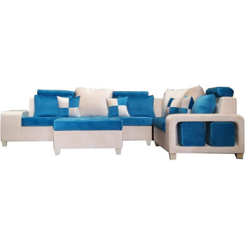 Glf Corner Sofa Set With Table And 8 Pillows 4 Stools Are Placed In Arms Of The Sofa