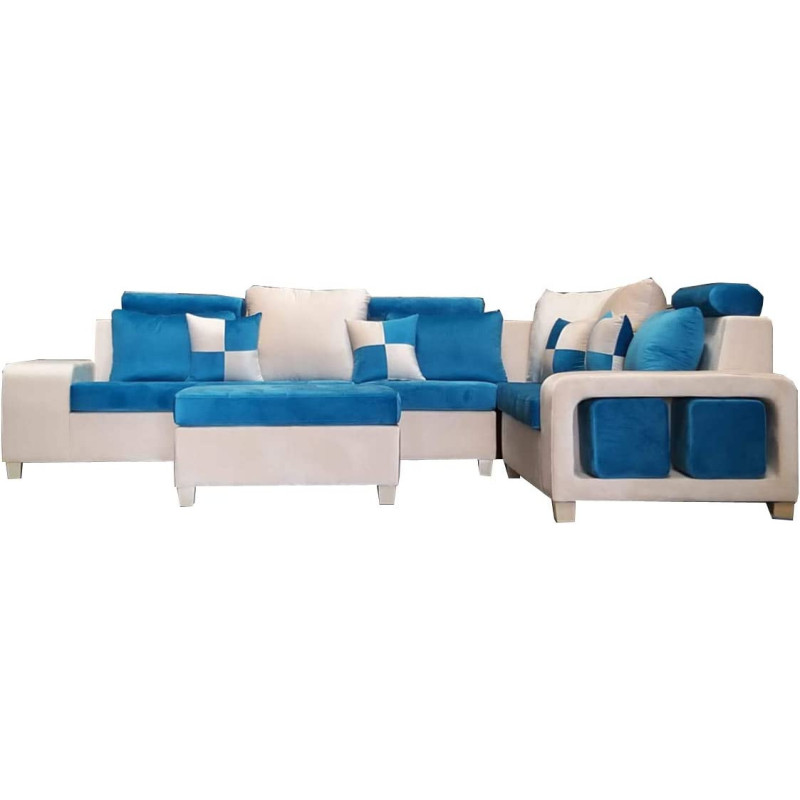 Glf Corner Sofa Set With Table And 8 Pillows 4 Stools Are Placed In Arms Of The Sofa
