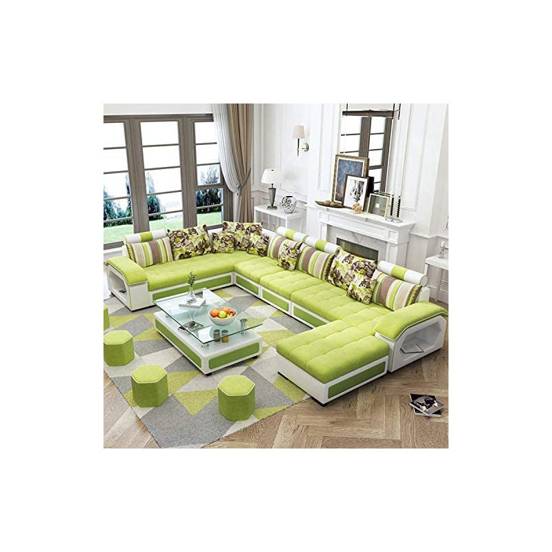 Modern Couch U Shaped Fabric Living Room Furniture Chaise Lounge Recliner Sectional L Shape Corner Sofa Sets Green