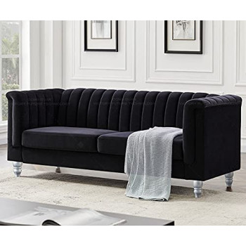 Luxury Design European Style Living Room Sofa Set Furniture Design Modern Velvet Fabric 3 Seater Sofa Black