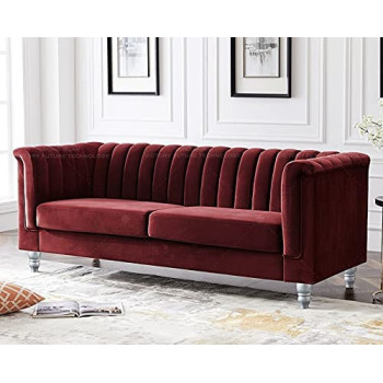 Luxury Design European Style Living Room Sofa Set Furniture Design Modern Velvet Fabric 3 Seater Sofa Mehroon