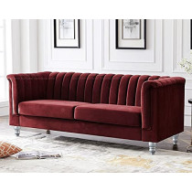 Luxury Design European Style Living Room Sofa Set Furniture Design Modern Velvet Fabric 3 Seater Sofa Mehroon
