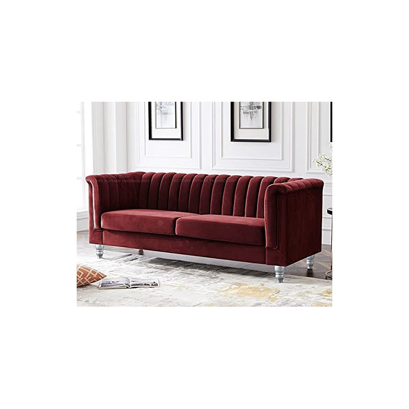 Luxury Design European Style Living Room Sofa Set Furniture Design Modern Velvet Fabric 3 Seater Sofa Mehroon