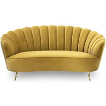 Flower Elegant Style Velvet Fabric Upholstered 3 Seater Curved Sofa Couch Living Room Sofa Yellow