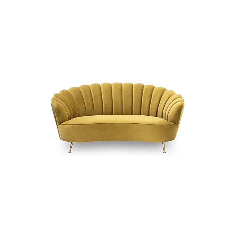 Flower Elegant Style Velvet Fabric Upholstered 3 Seater Curved Sofa Couch Living Room Sofa Yellow