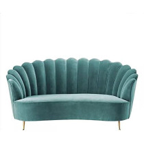 Flower Elegant Style Velvet Fabric Upholstered 3 Seater Curved Sofa Couch Living Room Sofa Turquoise