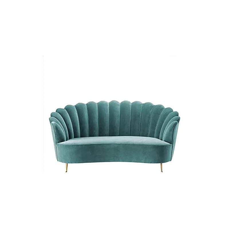 Flower Elegant Style Velvet Fabric Upholstered 3 Seater Curved Sofa Couch Living Room Sofa Turquoise