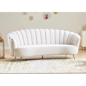 Flower Elegant Style Velvet Fabric Upholstered 3 Seater Curved Sofa Couch Living Room Sofa White