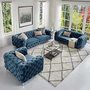Simple Velvet Fabric Sofa The Body Of The Sofa Is Botton Tufted Sofa For Living Room Blue