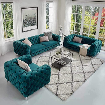 Simple Velvet Fabric Sofa The Body Of The Sofa Is Botton Tufted Sofa For Living Room Green