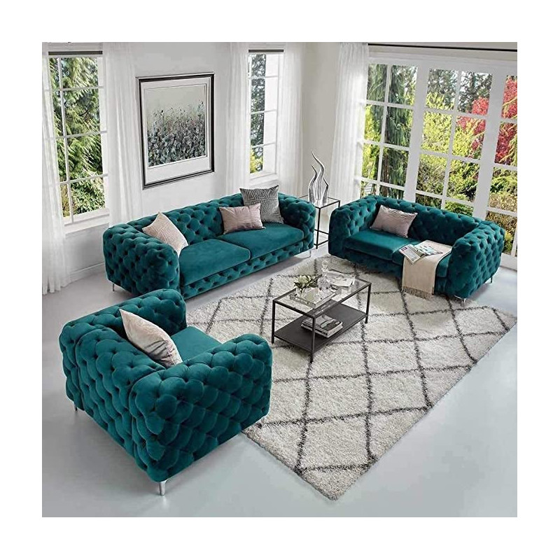 Simple Velvet Fabric Sofa The Body Of The Sofa Is Botton Tufted Sofa For Living Room Green