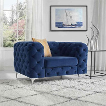 Simple Velvet Fabric Sofa The Body Botton Tufted For Living Room Blue