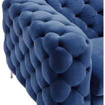 Simple Velvet Fabric Sofa The Body Botton Tufted For Living Room Blue