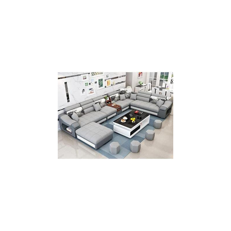 U Shape Sofa Set 7 Seater Living Room Furniture Sectional Fabric Sofa With Storage Drawers