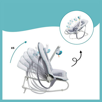 Babymoov Graphik Baby Bouncer Rocker Chair 0M Recining Backrest Cosy Cushioned Seat Blue