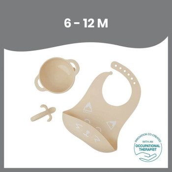 Babymoov 3Pc Silicone Bowl Spoon & Bib Weaning Set Peach
