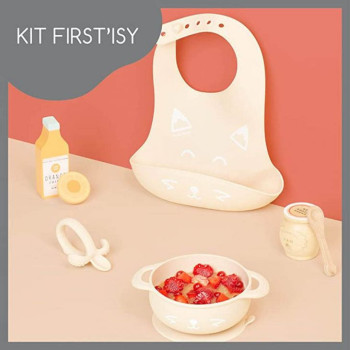Babymoov 3Pc Silicone Bowl Spoon & Bib Weaning Set Peach