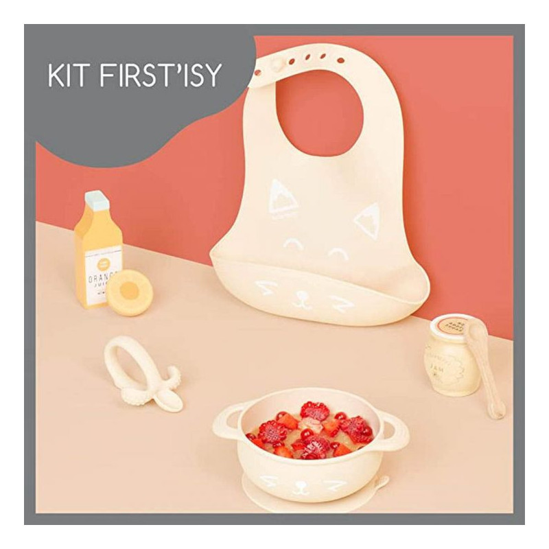 Babymoov 3Pc Silicone Bowl Spoon & Bib Weaning Set Peach