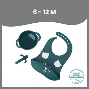 Babymoov 3Piece Silicone Bowl Spoon & Bib Weaning Set Blue