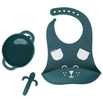 Babymoov 3Piece Silicone Bowl Spoon & Bib Weaning Set Blue
