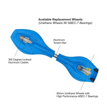 Jaspo Cruiser Waveboard Concave Standard Caster Board 2 Wheel Pivoting Skateboard With 360Degree Casters Blue