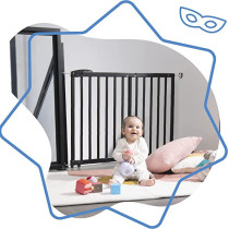 Badabulle Deco Pop Wooden Extending Safety Gate 63 To 106Cm Wide Pressure Fit Or Screw Mounted Black