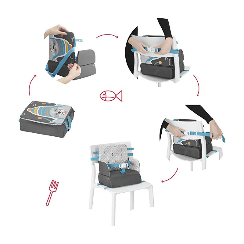 Badabulle Travel Booster Seat 636M Extremely Compact Turns Into Backpack & Comes Large Enclosed Storage Compartment